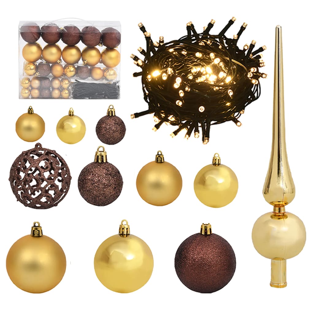 61 Piece Christmas Ball Set with Peak and 150 LEDs Gold & Bronze - OLBRIT