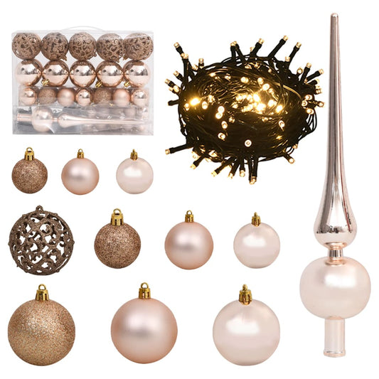 61 Piece Christmas Ball Set with Peak and 150 LEDs Rose Gold - OLBRIT