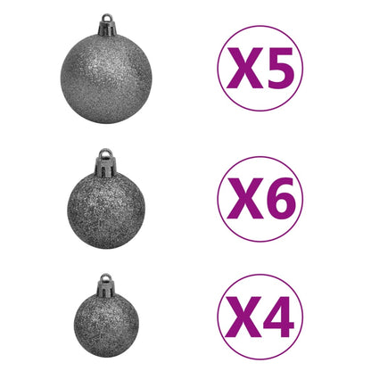 61 Piece Christmas Ball Set with Peak and 150 LEDs White & Grey - OLBRIT