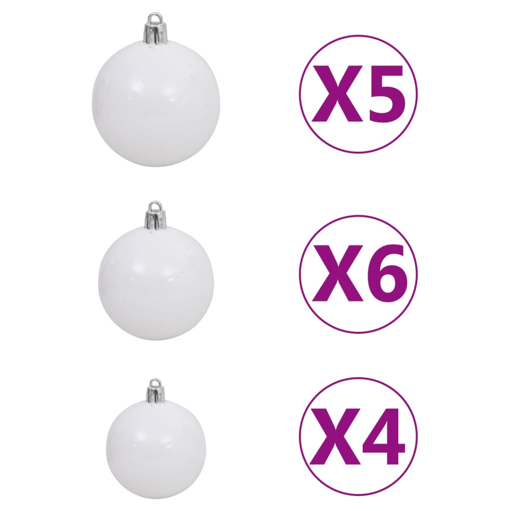 61 Piece Christmas Ball Set with Peak and 150 LEDs White & Grey - OLBRIT