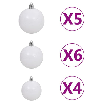 61 Piece Christmas Ball Set with Peak and 150 LEDs White & Grey - OLBRIT