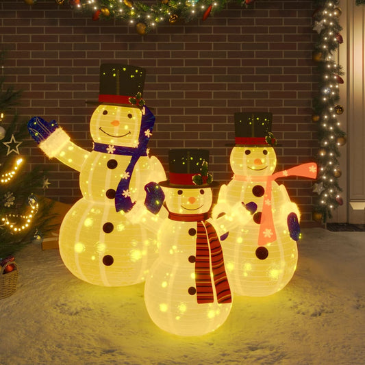 Decorative Christmas Snowman Family Figures with LED Luxury Fabric - OLBRIT