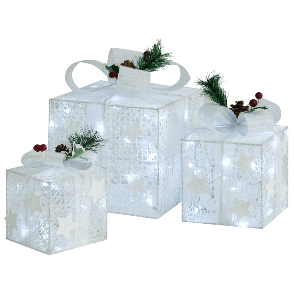 Decorative Christmas Gift Boxes 3 pcs White Outdoor Indoor - OLBRIT