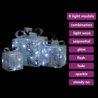Decorative Christmas Gift Boxes 3 pcs White Outdoor Indoor - OLBRIT