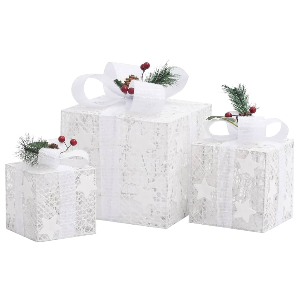 Decorative Christmas Gift Boxes 3 pcs White Outdoor Indoor - OLBRIT