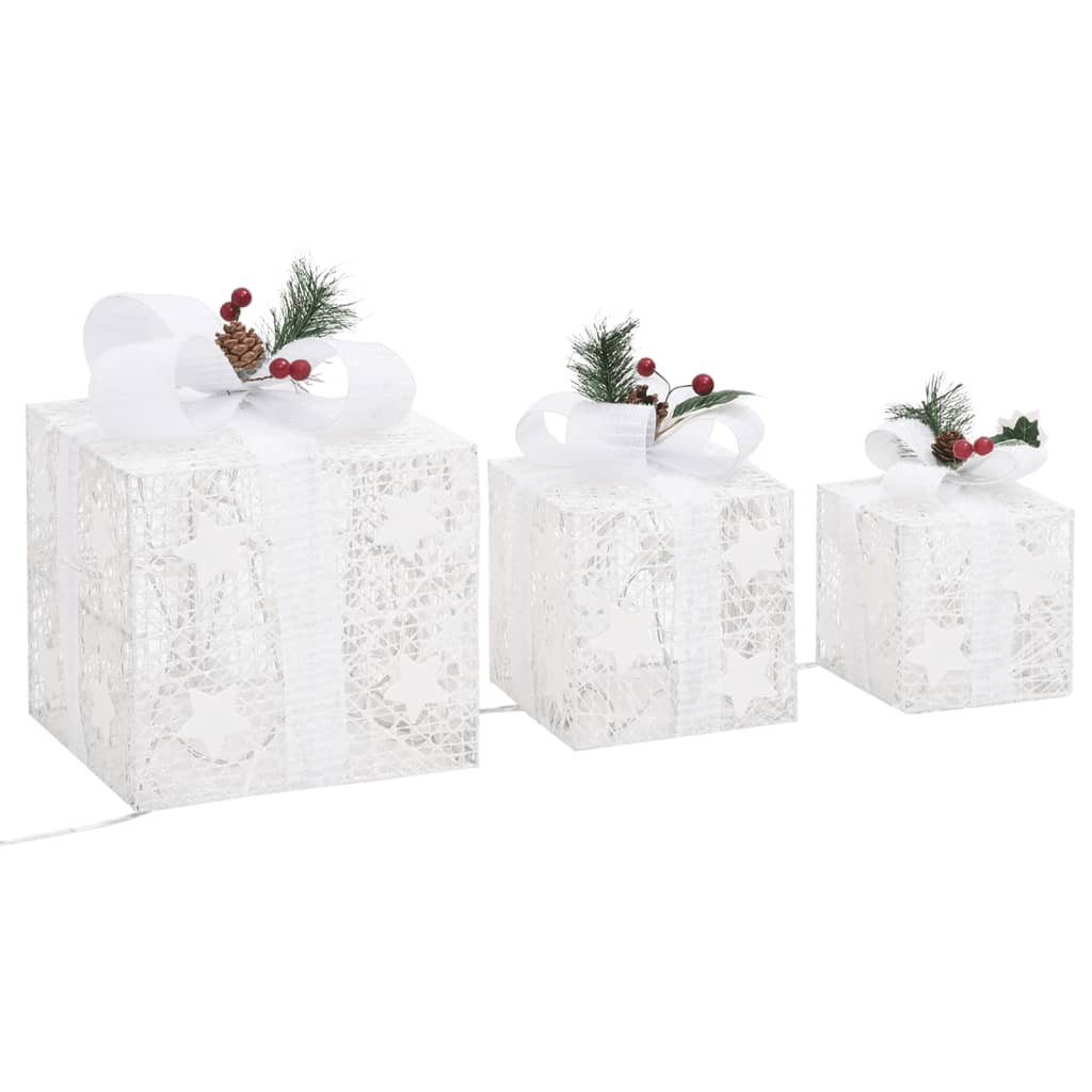 Decorative Christmas Gift Boxes 3 pcs White Outdoor Indoor - OLBRIT