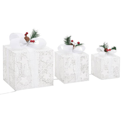 Decorative Christmas Gift Boxes 3 pcs White Outdoor Indoor - OLBRIT