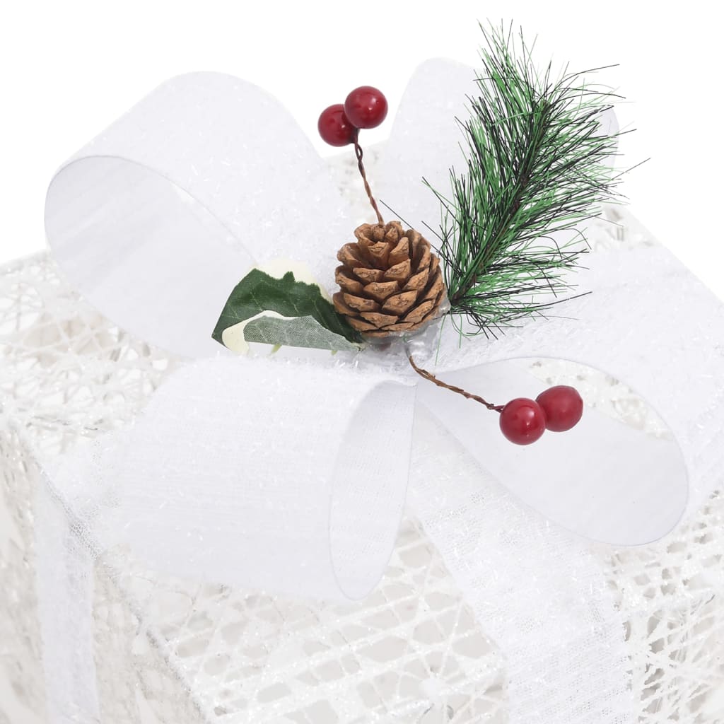 Decorative Christmas Gift Boxes 3 pcs White Outdoor Indoor - OLBRIT