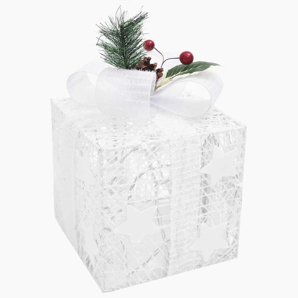 Decorative Christmas Gift Boxes 3 pcs White Outdoor Indoor - OLBRIT