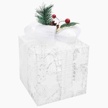 Decorative Christmas Gift Boxes 3 pcs White Outdoor Indoor - OLBRIT