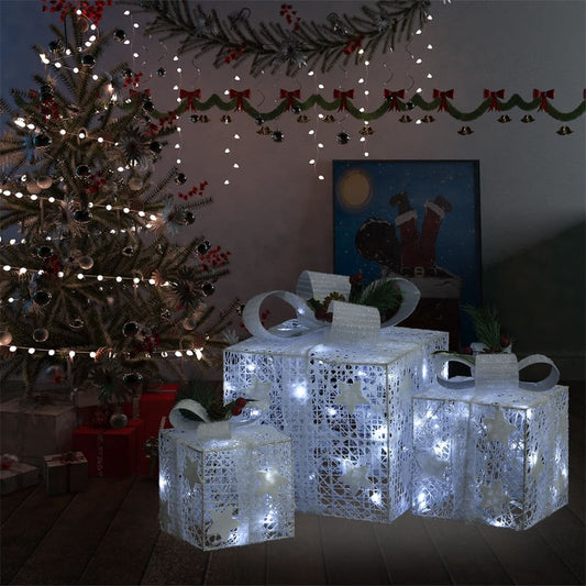 Decorative Christmas Gift Boxes 3 pcs White Outdoor Indoor - OLBRIT