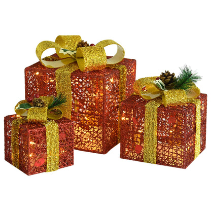 Decorative Christmas Gift Boxes 3 pcs Red Outdoor Indoor - OLBRIT