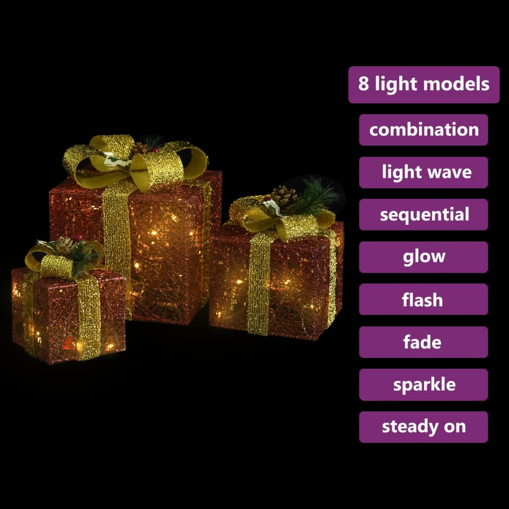Decorative Christmas Gift Boxes 3 pcs Red Outdoor Indoor - OLBRIT