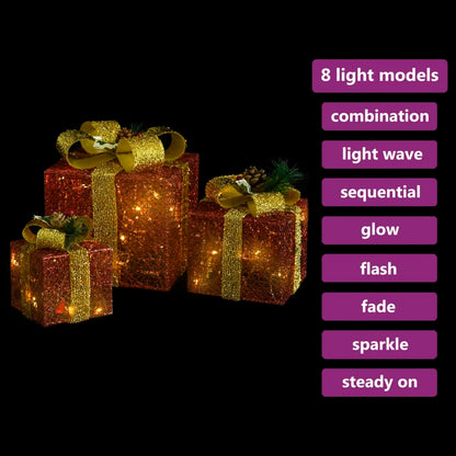 Decorative Christmas Gift Boxes 3 pcs Red Outdoor Indoor - OLBRIT