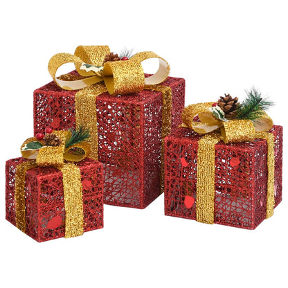 Decorative Christmas Gift Boxes 3 pcs Red Outdoor Indoor - OLBRIT
