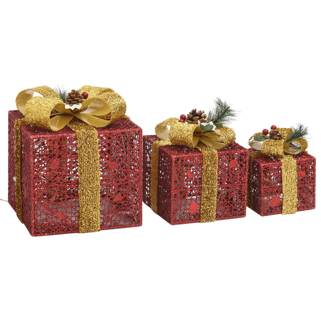 Decorative Christmas Gift Boxes 3 pcs Red Outdoor Indoor - OLBRIT