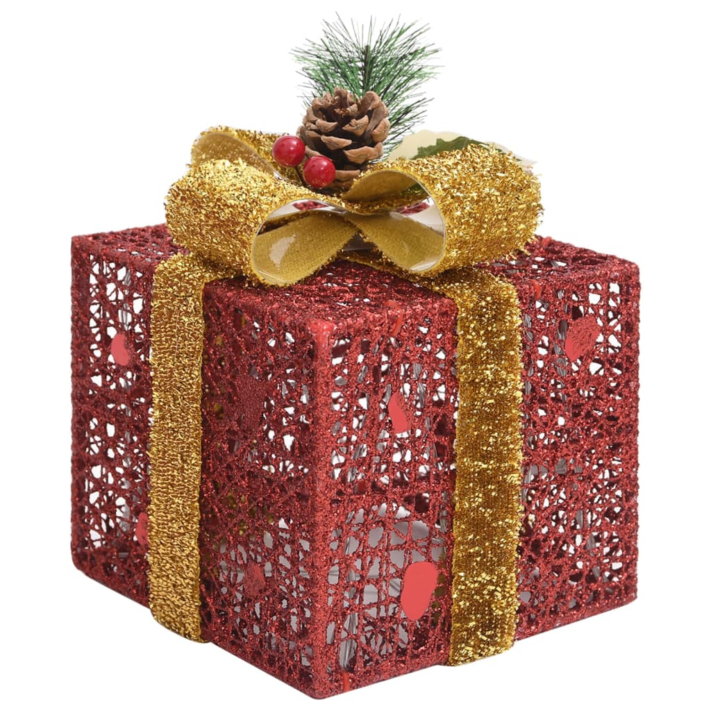 Decorative Christmas Gift Boxes 3 pcs Red Outdoor Indoor - OLBRIT