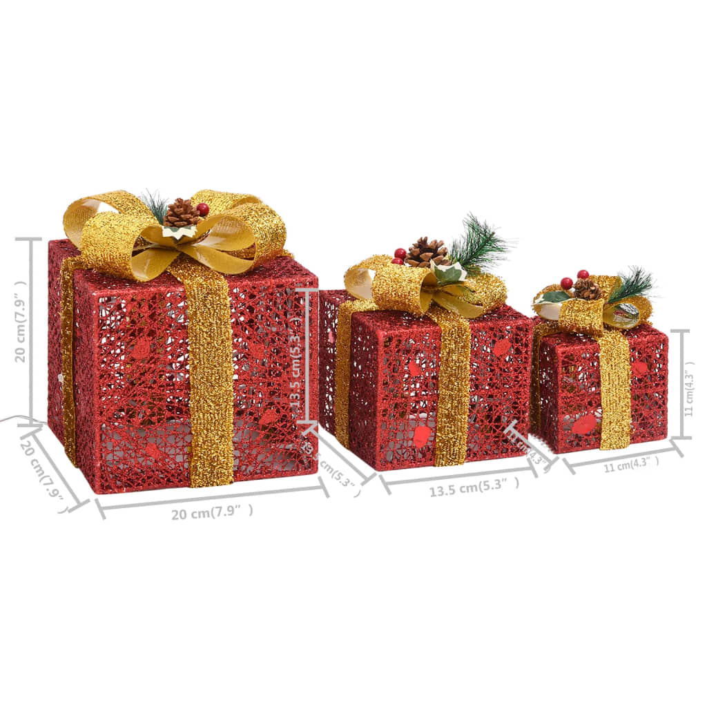 Decorative Christmas Gift Boxes 3 pcs Red Outdoor Indoor - OLBRIT