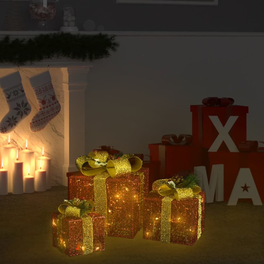 Decorative Christmas Gift Boxes 3 pcs Red Outdoor Indoor - OLBRIT