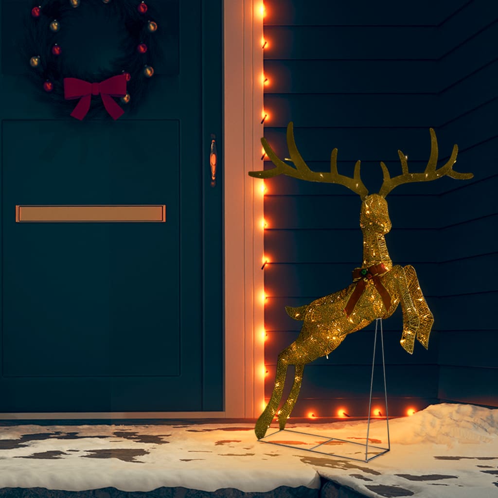 Flying Reindeer Christmas Decoration 120 LEDs Gold Warm White - OLBRIT