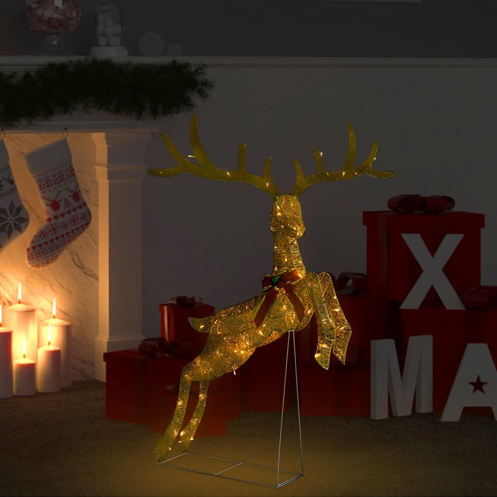 Flying Reindeer Christmas Decoration 120 LEDs Gold Warm White - OLBRIT