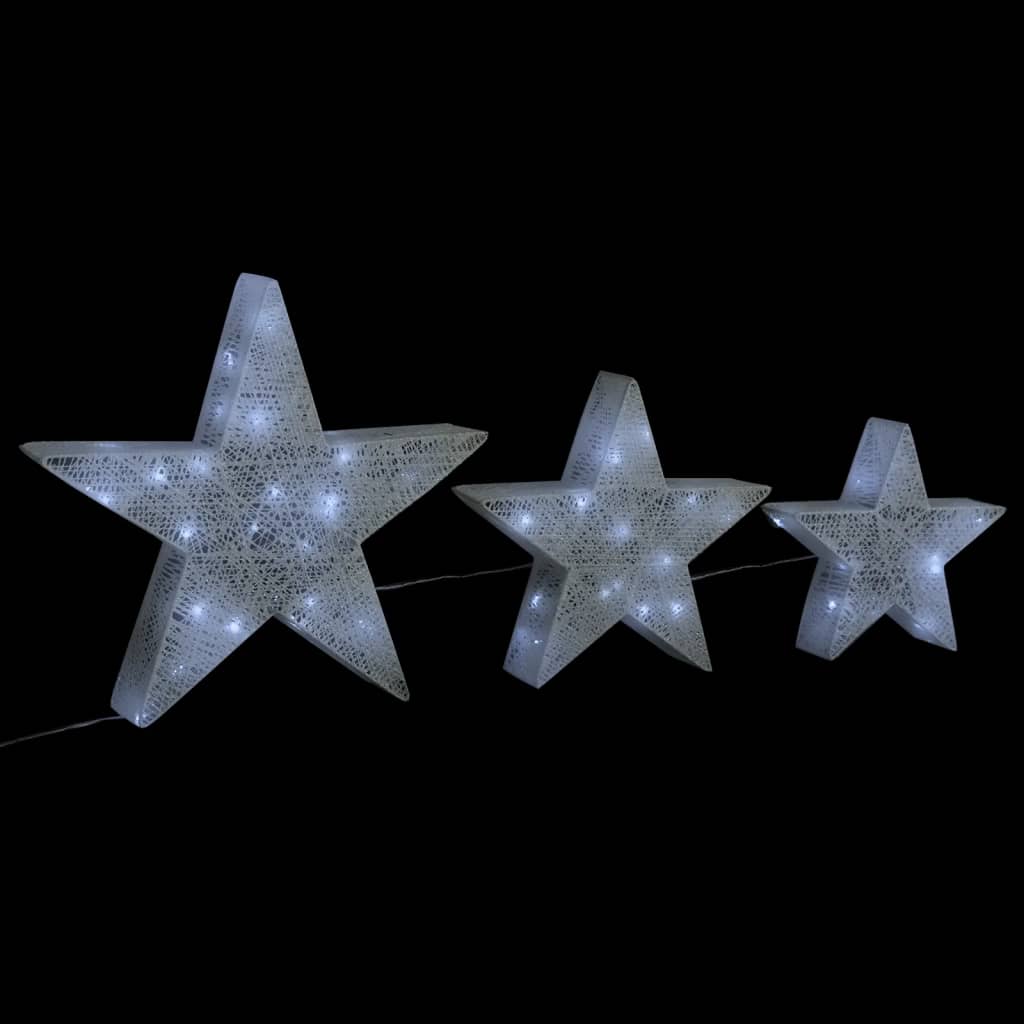 Christmas Decoration Stars 3 pcs White Mesh LED Outdoor Indoor - OLBRIT