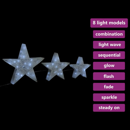 Christmas Decoration Stars 3 pcs White Mesh LED Outdoor Indoor - OLBRIT