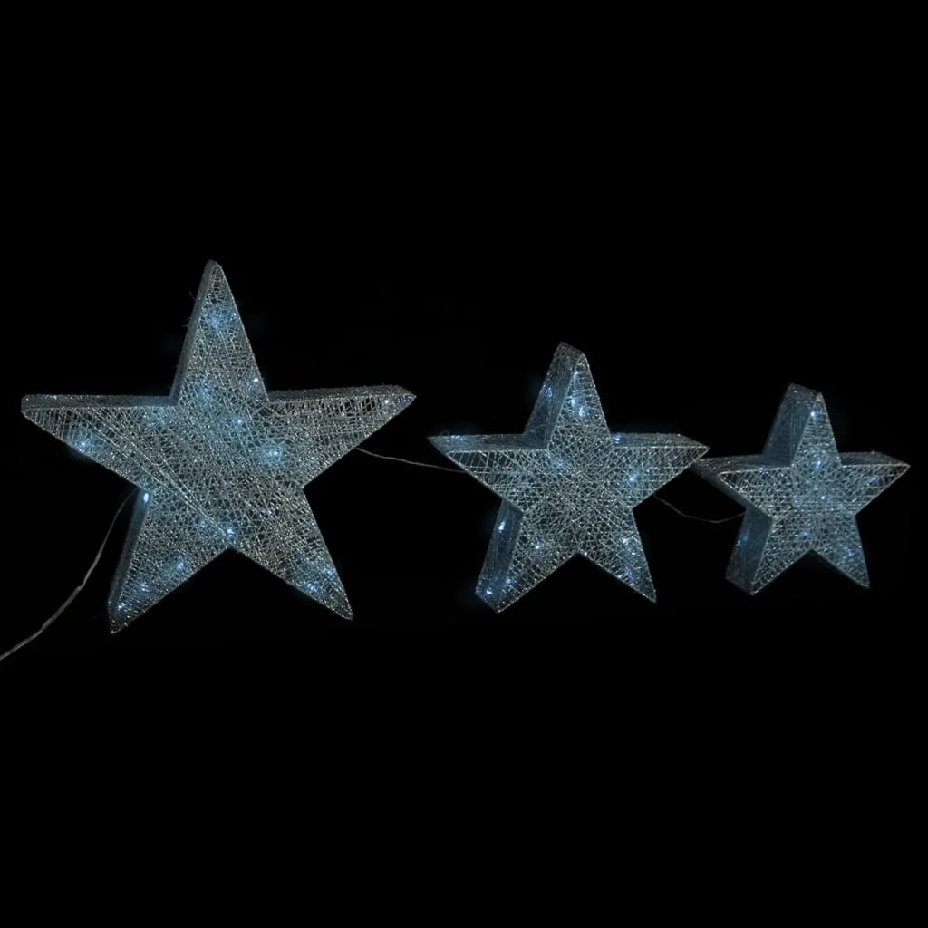 Christmas Decoration Stars 3 pcs Silver Mesh LED Outdoor Indoor - OLBRIT
