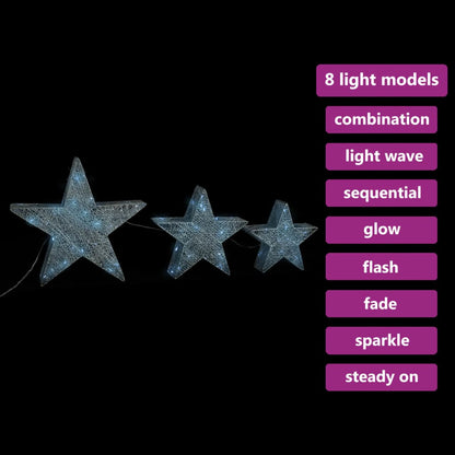 Christmas Decoration Stars 3 pcs Silver Mesh LED Outdoor Indoor - OLBRIT