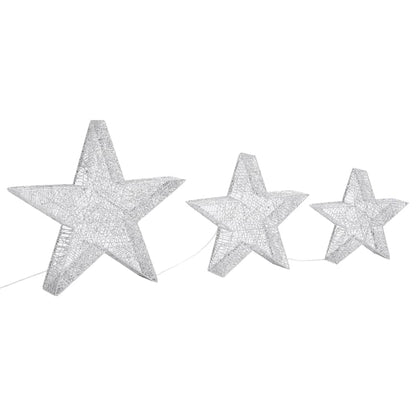 Christmas Decoration Stars 3 pcs Silver Mesh LED Outdoor Indoor - OLBRIT