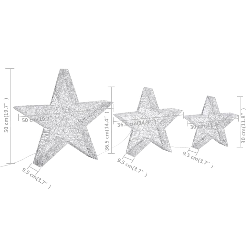 Christmas Decoration Stars 3 pcs Silver Mesh LED Outdoor Indoor - OLBRIT