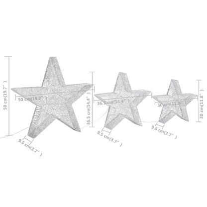 Christmas Decoration Stars 3 pcs Silver Mesh LED Outdoor Indoor - OLBRIT