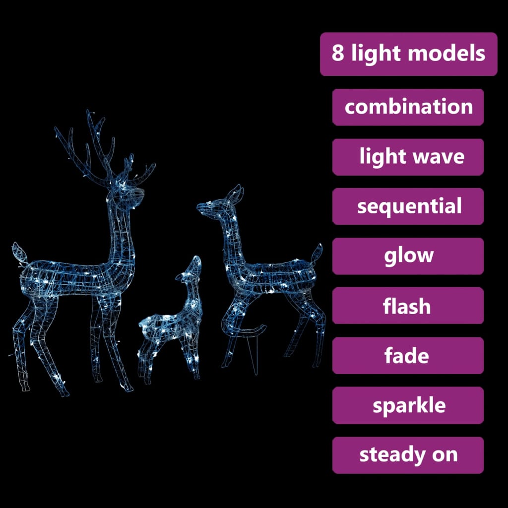 Acrylic Reindeer Family Christmas Decoration 300 LED Cold White - OLBRIT
