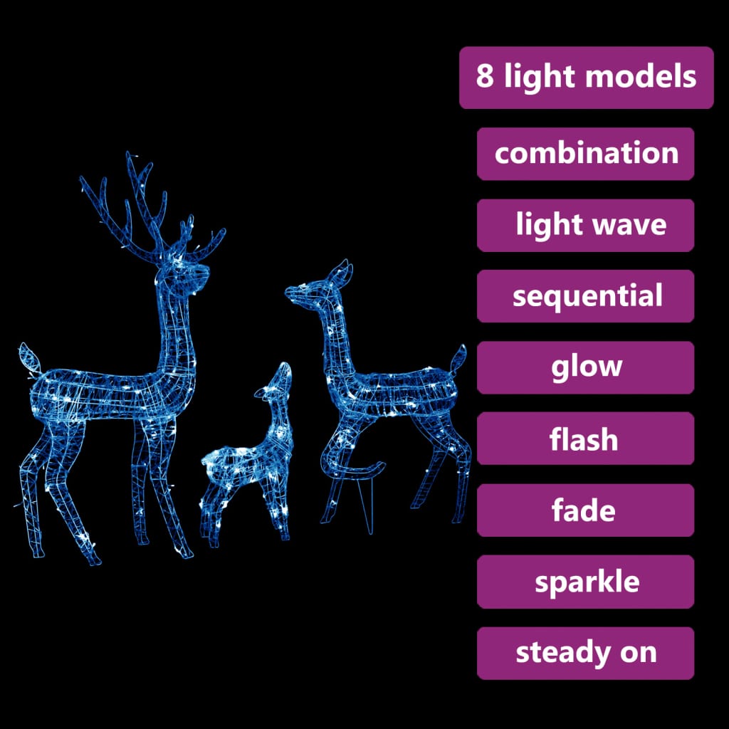 Acrylic Reindeer Family Christmas Decoration 300 LED Blue - OLBRIT