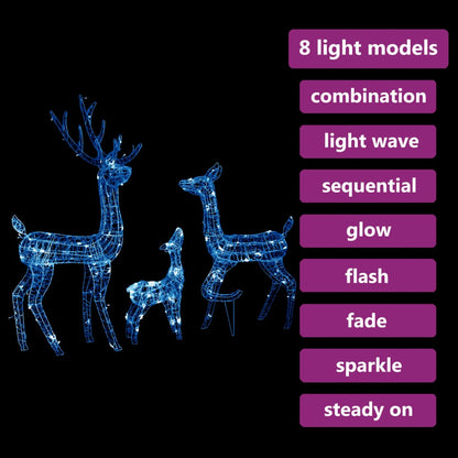 Acrylic Reindeer Family Christmas Decoration 300 LED Blue - OLBRIT