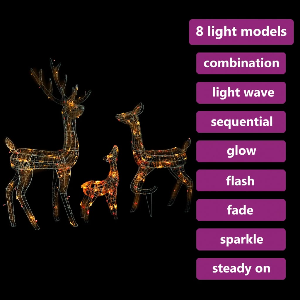 Acrylic Reindeer Family Christmas Decoration 300 LED Colourful - OLBRIT