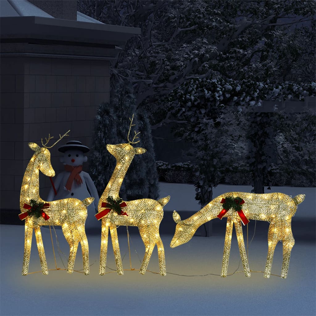 Christmas Reindeer Family 270x7x90 cm Gold Warm White Mesh - OLBRIT