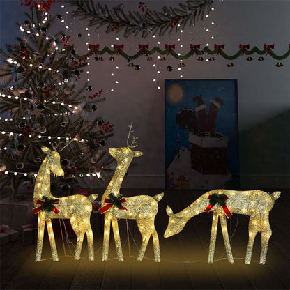 Christmas Reindeer Family 270x7x90 cm Gold Warm White Mesh - OLBRIT