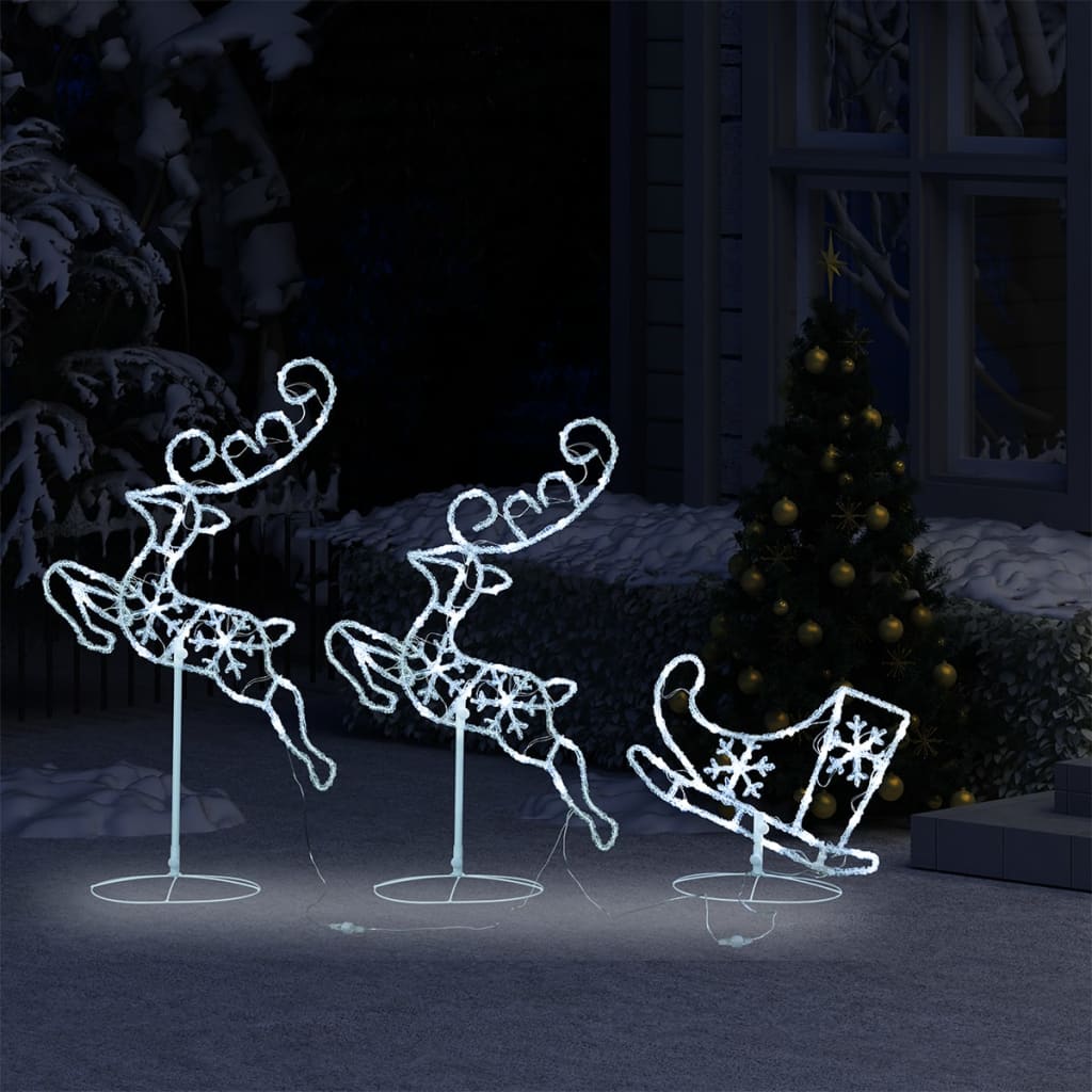Acrylic Christmas Flying Reindeer & Sleigh 260x21x87cm Cold White - OLBRIT