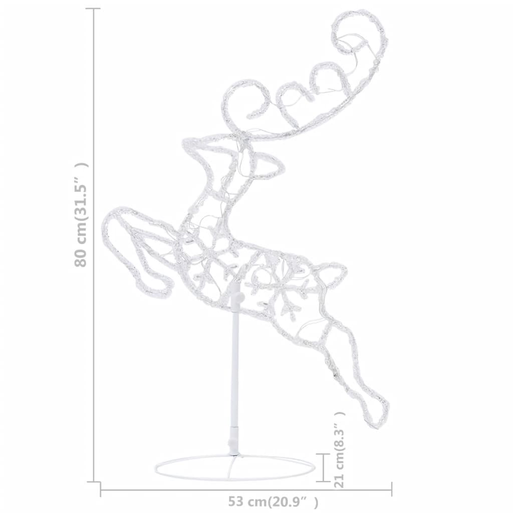 Acrylic Christmas Flying Reindeer & Sleigh 260x21x87cm Cold White - OLBRIT