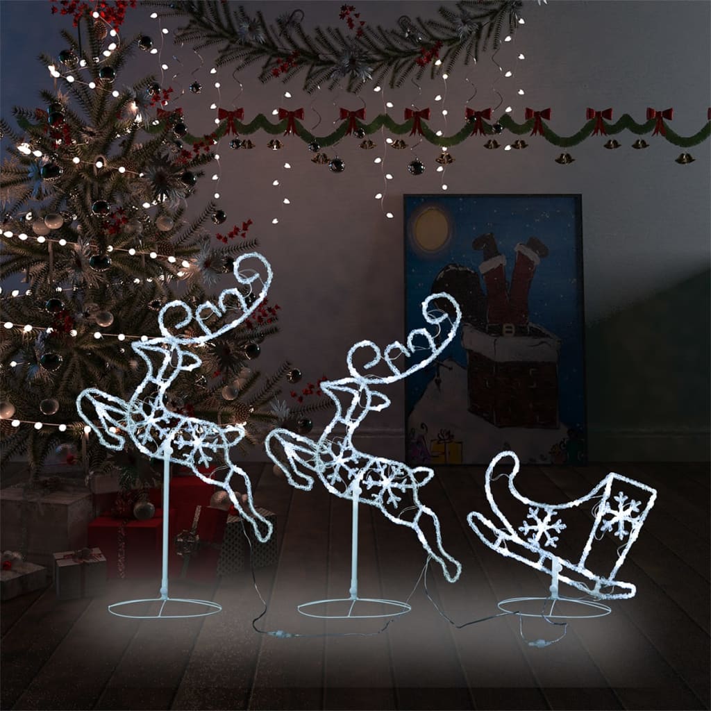 Acrylic Christmas Flying Reindeer & Sleigh 260x21x87cm Cold White - OLBRIT