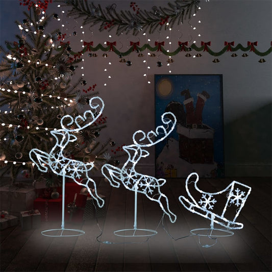 Acrylic Christmas Flying Reindeer & Sleigh 260x21x87cm Cold White - OLBRIT