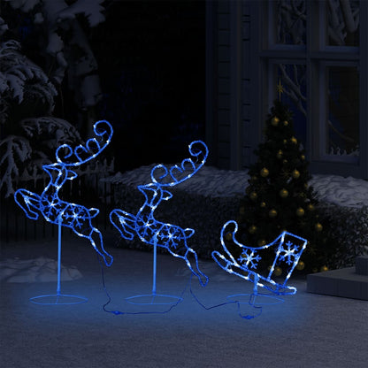 Acrylic Christmas Flying Reindeer & Sleigh 260x21x87cm Blue - OLBRIT