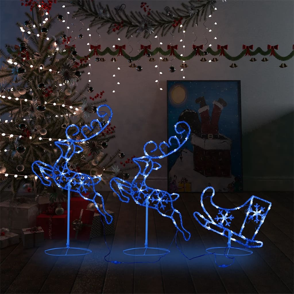 Acrylic Christmas Flying Reindeer & Sleigh 260x21x87cm Blue - OLBRIT