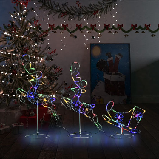 Acrylic Christmas Flying Reindeer & Sleigh 260x21x87cm Colourful - OLBRIT