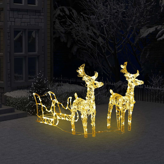 Reindeers & Sleigh Christmas Decoration 160 LEDs 130 cm Acrylic - OLBRIT