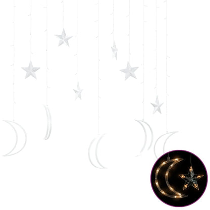 Star and Moon Fairy Lights Remote Control 138 LED Warm White - OLBRIT