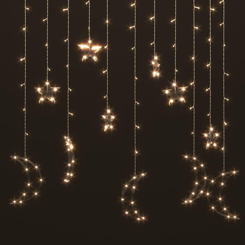 Star and Moon Fairy Lights Remote Control 138 LED Warm White - OLBRIT