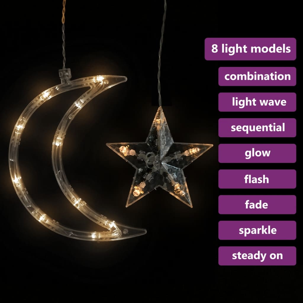 Star and Moon Fairy Lights Remote Control 138 LED Warm White - OLBRIT