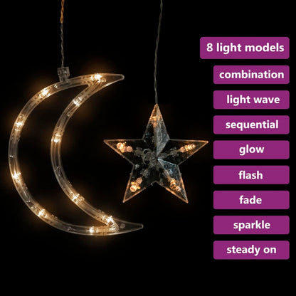 Star and Moon Fairy Lights Remote Control 138 LED Warm White - OLBRIT